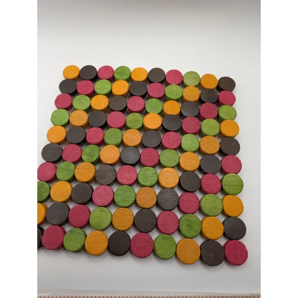 Wooden Bamboo Beaded Trivets Colorful Grannycore‎ Pot Holders 7 In X 7 In Boho